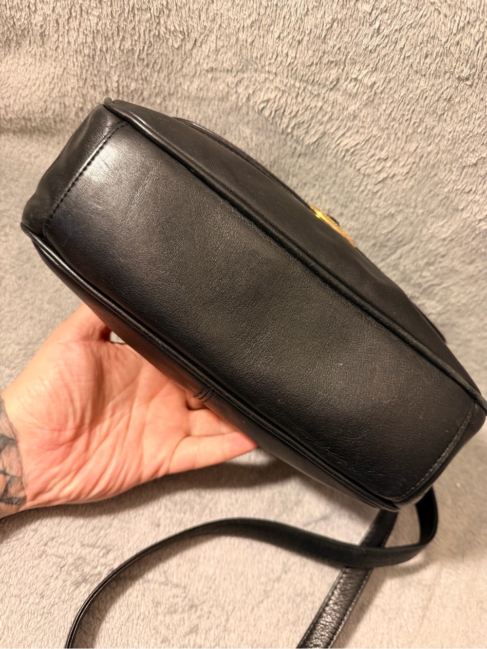 Etienne Aigner Black Leather Crossbody with Gold Accent - Picture 6 of 11